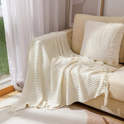 Chenille Throw Blanket with Long Fringe, Soft Blanket for Bed