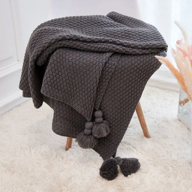 Knit Throw Blanket with Tassels