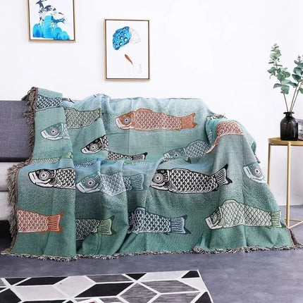 Woven Throw Blanket with Koi Fish Pattern – image 5