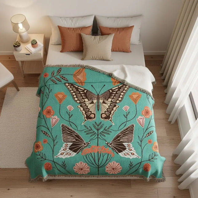 Woven Throw Blanket, Boho Sofa Cover Blanket with Bold Shapes, Soft Blanket for Bed or Tapestry Wall Hanging
