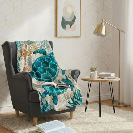Fleece Throw Blankets, Ocean Print Cozy Blanket with Sea Animal Design