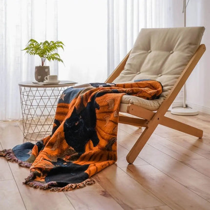 Halloween Throw Blanket with Pumpkin and Cat Design