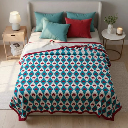 Knit Throw Blanket, Geometric Knitted Blanket for Couch and Bed