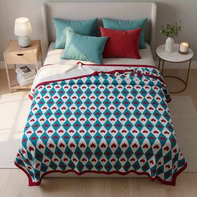 Knit Throw Blanket, Geometric Knitted Blanket for Couch and Bed