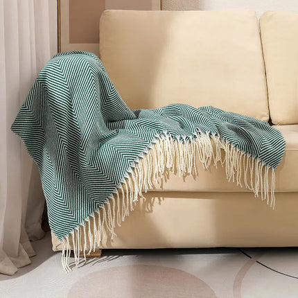 Throw Blankets for Couch, Herringbone Woven Blanket with Fringe