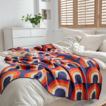 Rainbow Knit Throw Blanket for Couch, Lightweight Boho Sofa Throw for All Seasons – image 4