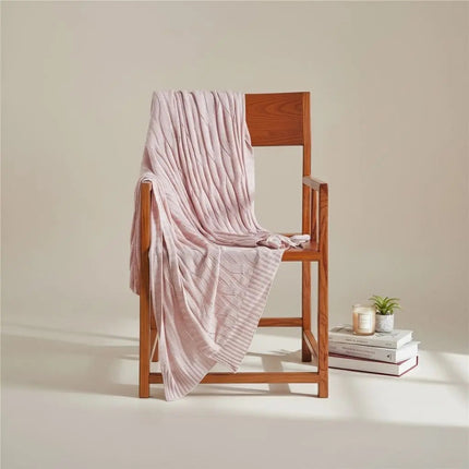 Bamboo Throw Blanket, Lightweight Summer Blanket, Striped Knitted Blanket for Bed, Breathable Sofa Throw for Travel