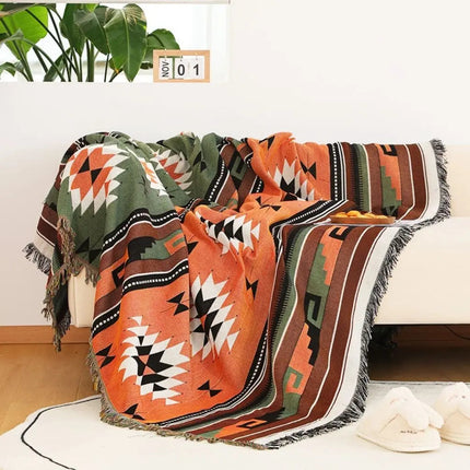 Geometric Throw Blanket for Couch, Outdoor Picnic Blanket in 10 Sizes, Cotton Blend Couch Cover, Tablecloth