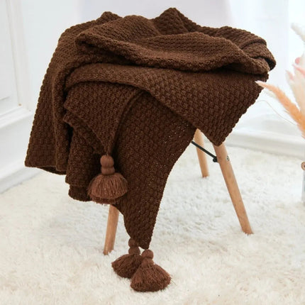 Knit Throw Blanket with Tassels, Pineapple Knit Blanket for Sofa and Bed