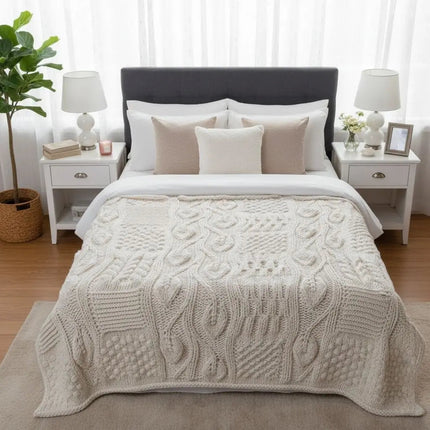 Wool Throw Blanket, Textured Bed Blanket for Sofa and Couch