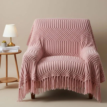 Knit Throw Blanket for Couch, Nordic Knitted Blanket with Tassel Fringe, Cozy Blanket for Bed and Sofa – image 9
