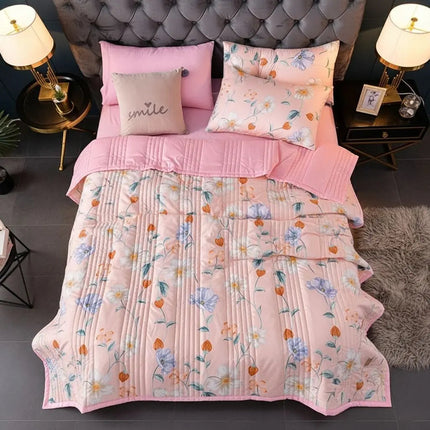 Cotton Quilt, Lightweight Summer Quilt, Breathable Bed Quilt, Cotton Coverlet, Bed Cover with Reactive Print