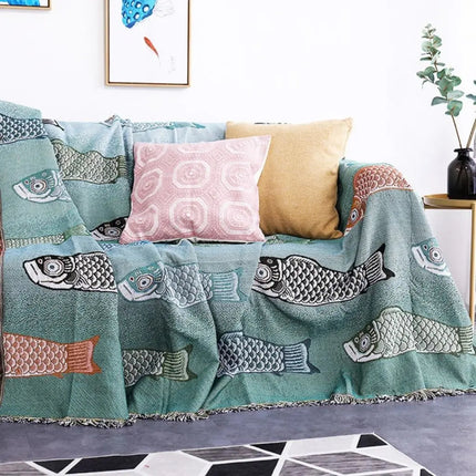 Woven Throw Blanket with Koi Fish Pattern, Sofa Throw Blanket for Couch – image 6