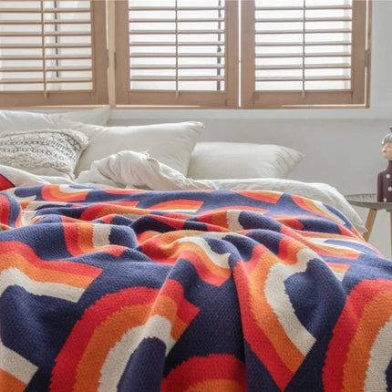 Cotton Blanket, Rainbow Knit Throw Blanket for Couch – image 6