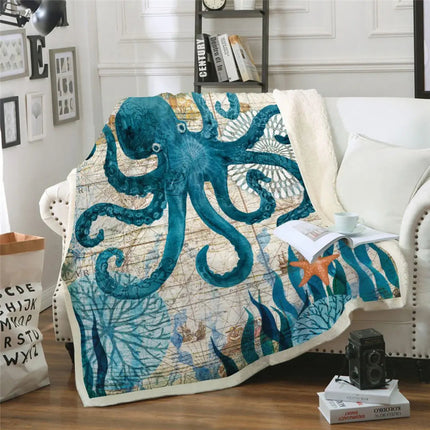 Fleece Throw Blankets, Ocean Print Cozy Blanket with Sea Animal Design – image 4