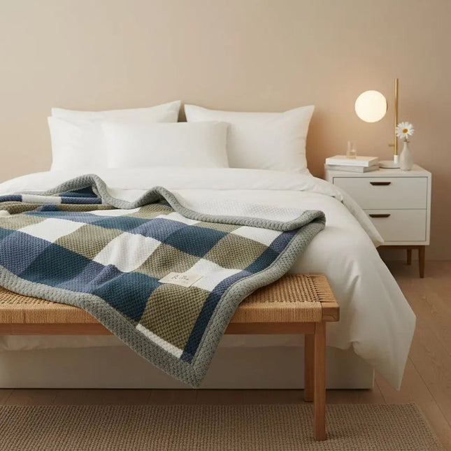 Striped Throw Blanket, Thick Cozy Blanket in Cotton Blend