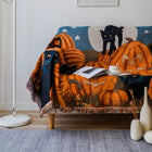 Halloween Throw Blanket with Pumpkin and Cat Design, Halloween Blanket for Couch, Fall Sofa Throw for Halloween Decor
