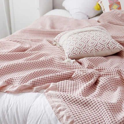 Throw Blanket for Bed and Sofa, Waffle Cotton Blanket with Lace Trim – image 4