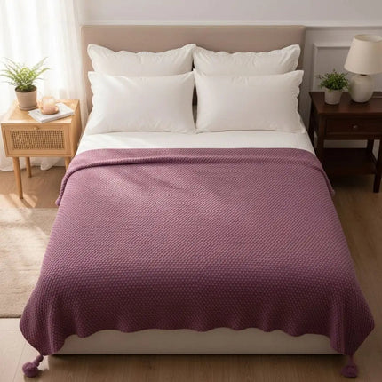 Knitted Throw Blanket with Tassels, Lightweight Knit Blanket for Couch, Soft Blanket for Bed and Living Room
