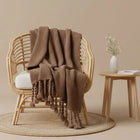 Throw Blankets, Knit Cotton Blanket with Twisted Tassels, Soft Blanket for Couch and Bed in Cooler Seasons