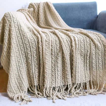 Knit Throw Blanket for Couch, Jacquard Knitted Blanket with Tassels – image 7