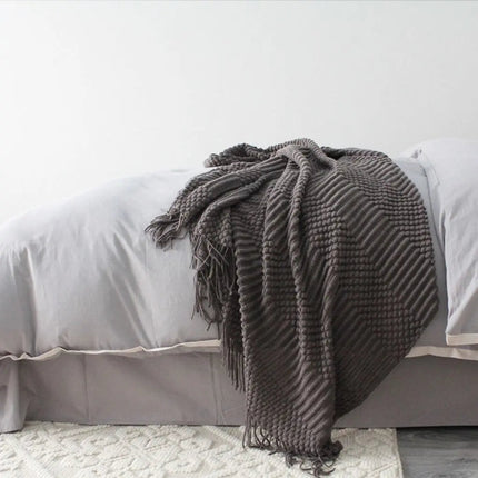 Woven Throw Blanket, Textured Couch Throw Blanket with Fringe