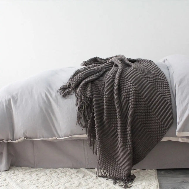 Woven Throw Blanket, Textured Couch Throw Blanket with Fringe