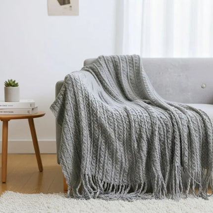 Knit Throw Blanket for Couch, Jacquard Knitted Blanket with Tassels, Cozy Blanket for Bed and Dorm – image 6
