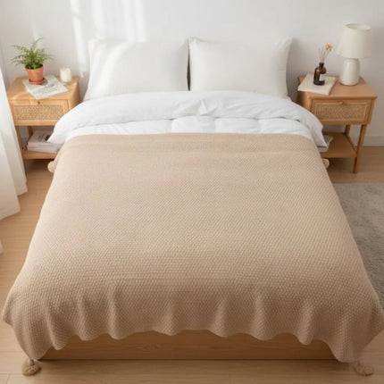 Knitted Throw Blanket with Tassels, Soft Blanket for Bed and Living Room