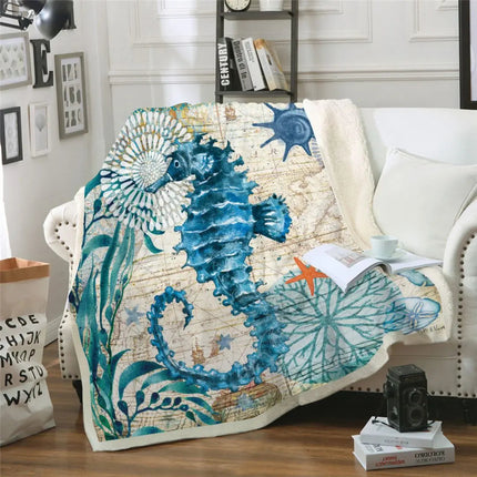 Fleece Throw Blankets, Ocean Print Cozy Blanket with Sea Animal Design – image 7
