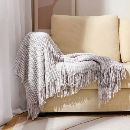 Chenille Throw Blanket with Long Fringe, Soft Blanket for Bed – image 7