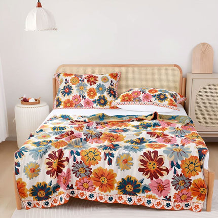 BloomBright | Organic Cotton Throw Blanket with Reversible Floral Design | Cozy Comfort for Year-Round Use 0