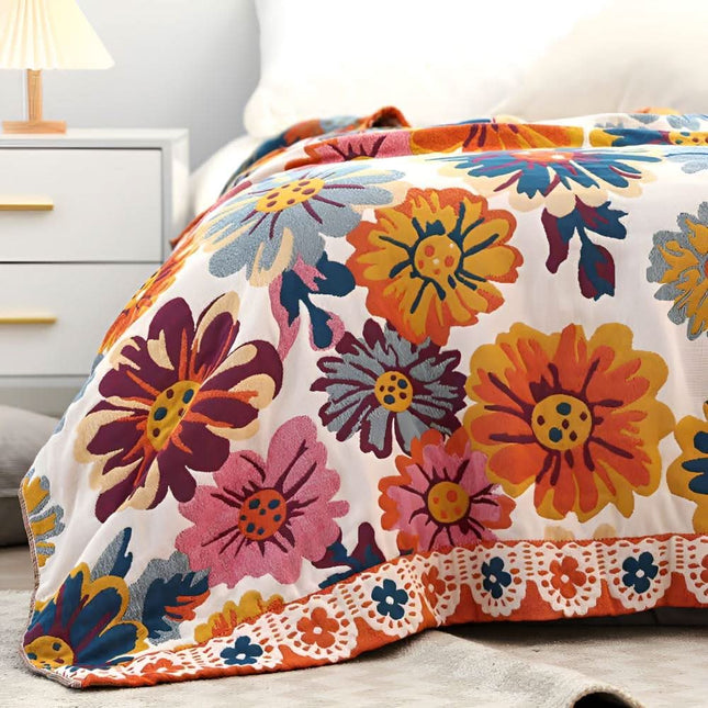 BloomBright | Organic Cotton Throw Blanket with Reversible Floral Design | Cozy Comfort for Year-Round Use 1