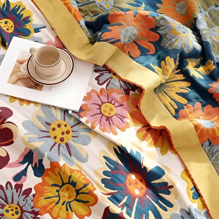 BloomBright | Organic Cotton Throw Blanket with Reversible Floral Design | Cozy Comfort for Year-Round Use 2