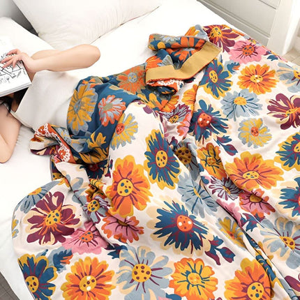 BloomBright | Organic Cotton Throw Blanket with Reversible Floral Design | Cozy Comfort for Year-Round Use 4