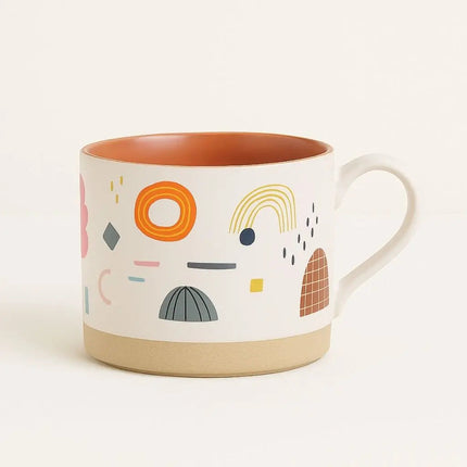 Stoneware Coffee Mugs, Ceramic Coffee Cup with Handle and Wide Rim
