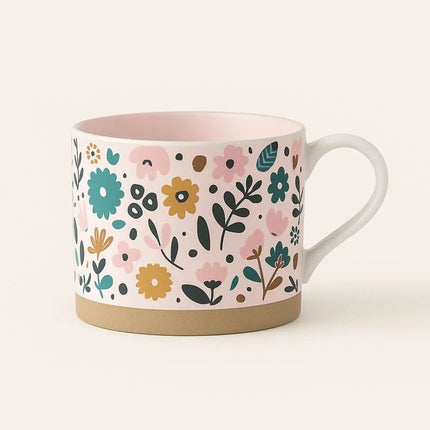 Stoneware Coffee Mugs, Cute Floral Ceramic Mug for Tea