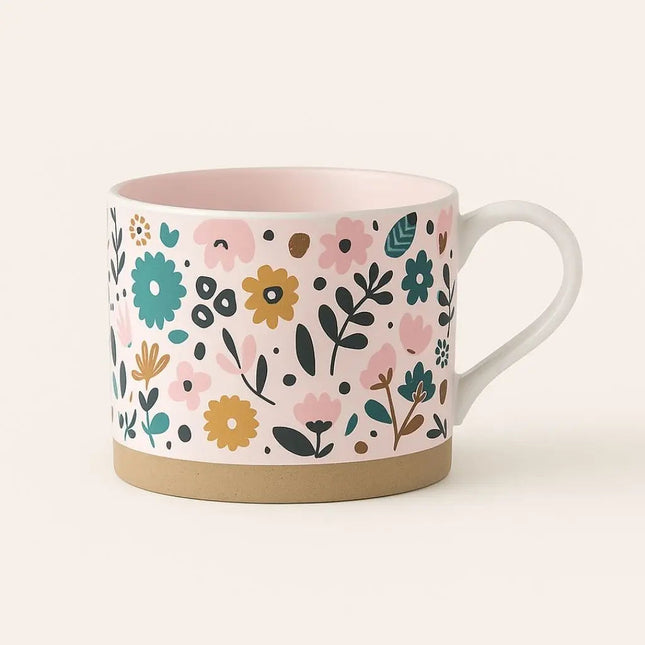 Stoneware Coffee Mugs, Cute Floral Ceramic Mug for Tea, Ceramic Coffee Cup with Handle and Wide Rim_01