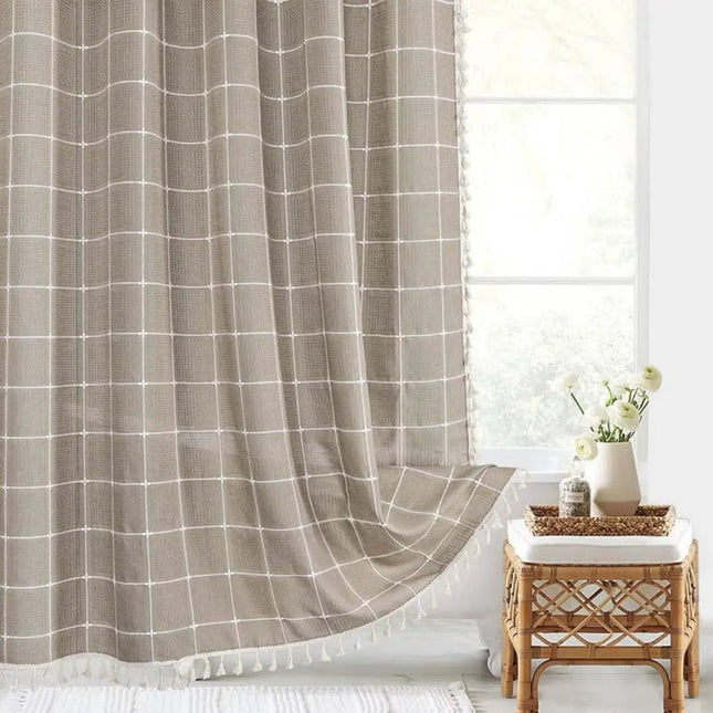 Bohemian Linen Shower Curtain with Waterproof Design & Tassels | Elegant Bathroom Accent for Natural Warmth 0