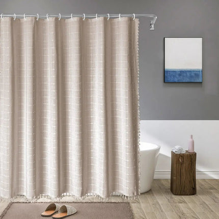 Bohemian Linen Shower Curtain with Waterproof Design & Tassels | Elegant Bathroom Accent for Natural Warmth 1