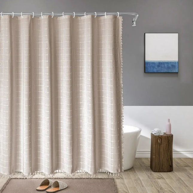 Bohemian Linen Shower Curtain with Waterproof Design & Tassels | Elegant Bathroom Accent for Natural Warmth 1