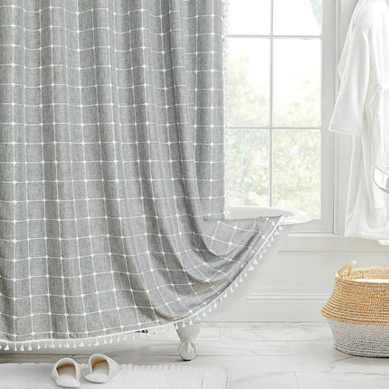 Bohemian Linen Shower Curtain with Waterproof Design & Tassels | Elegant Bathroom Accent for Natural Warmth 2