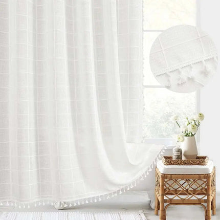 Bohemian Linen Shower Curtain with Waterproof Design & Tassels | Elegant Bathroom Accent for Natural Warmth 4