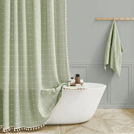 Bohemian Linen Shower Curtain with Waterproof Design & Tassels | Elegant Bathroom Accent for Natural Warmth 5