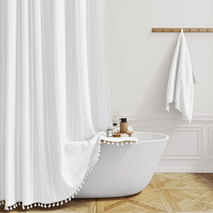 Bohemian Linen Shower Curtain with Waterproof Design & Tassels | Elegant Bathroom Accent for Natural Warmth 6