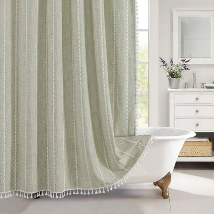 Bohemian Linen Shower Curtain with Waterproof Design & Tassels | Elegant Bathroom Accent for Natural Warmth 7