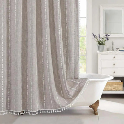 Bohemian Linen Shower Curtain with Waterproof Design & Tassels | Elegant Bathroom Accent for Natural Warmth 8
