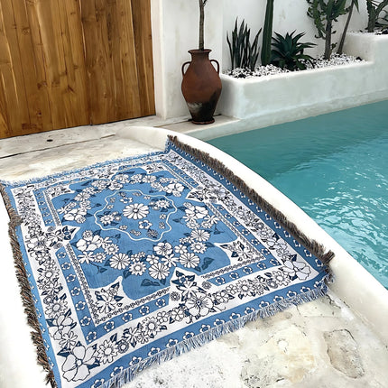 Boho Blue Daisy Bloom Travel Blanket with Soft Microfiber Fabric for Outdoor Comfort 0