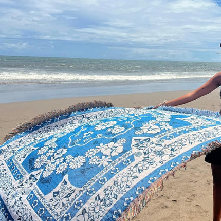 Boho Blue Daisy Bloom Travel Blanket with Soft Microfiber Fabric for Outdoor Comfort 1