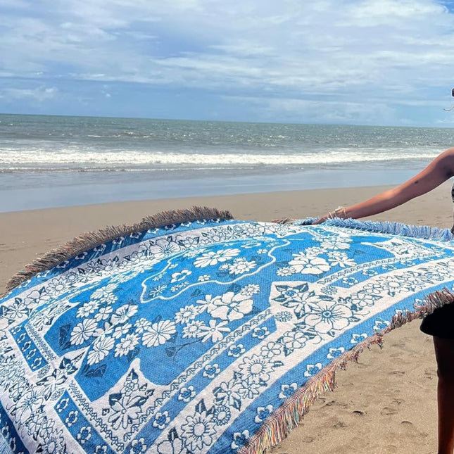 Boho Blue Daisy Bloom Travel Blanket with Soft Microfiber Fabric for Outdoor Comfort 1